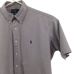 Ralph Lauren Button Down Shirt Mens Large Purple Plaid Classic Fit‎ Short Sleeve